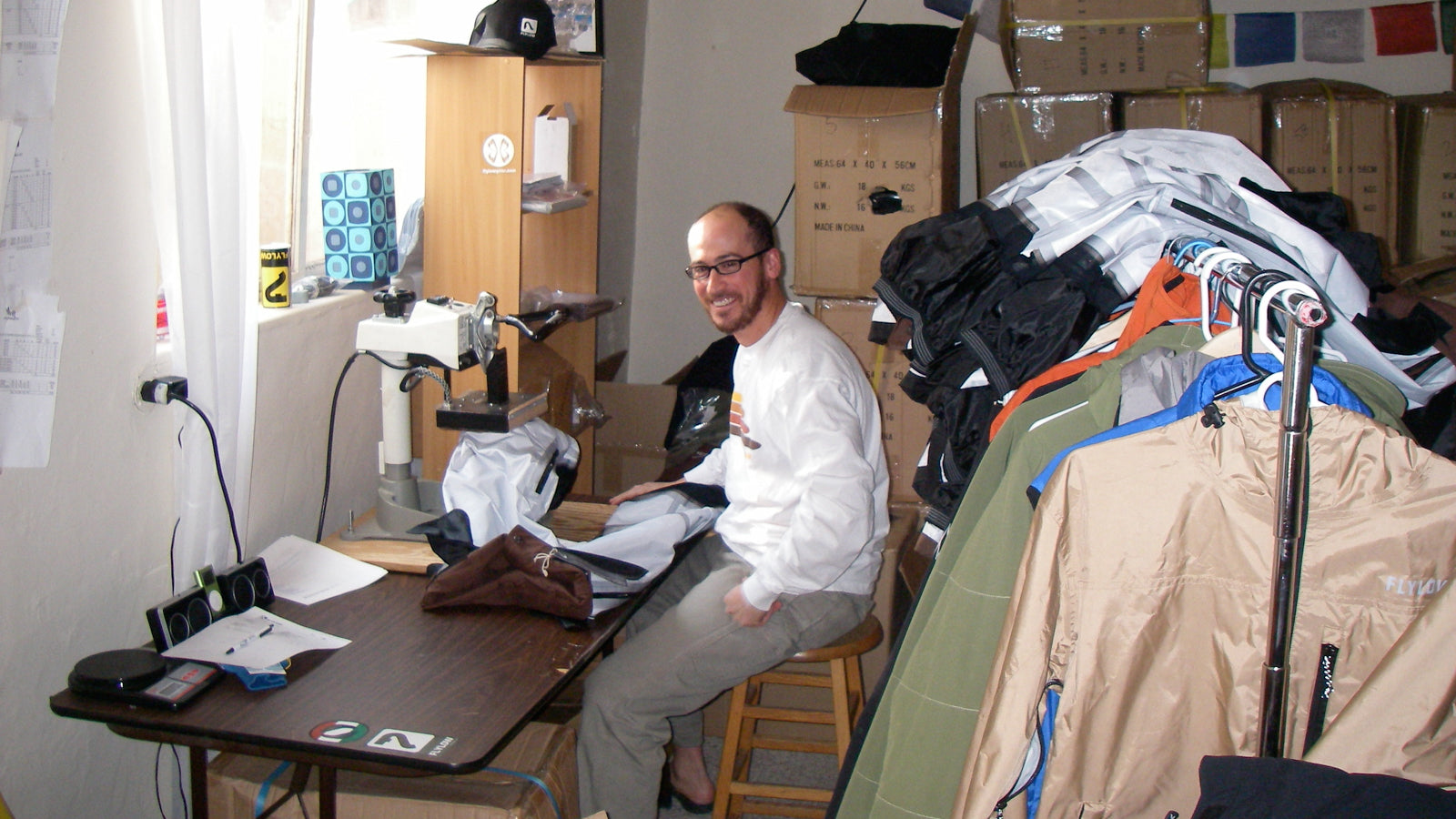 Dan crafting gear during the early days of Flylow.